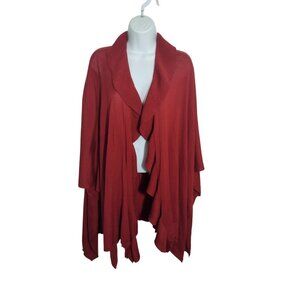 Lauren Ralph Lauren Poncho Shawl Cape Open Cardigan One Size Ruffle Front Red